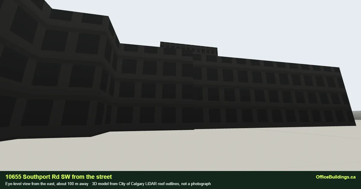 Street-level 3D view of 10655 Southport Rd SW, Calgary, from the east