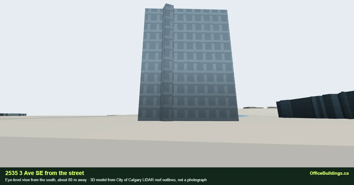 Street-level 3D view of 2535 3 Ave SE, Calgary, from the south